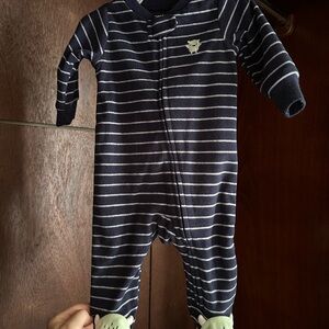 Carter's Blue and White Sleeper with Monster Footies
